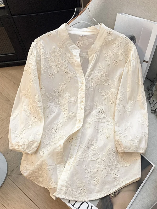 Korean Style Cotton Linen Lace Embroidery Hook Flower V Neck Shirt Women Summer Loose Thin Small Size Linen Open Cardigan Top
Korean Style Cotton Linen Lace Embroidery Hook Flower V Neck Shirt Women Summer Loose Thin Small Size Linen Open Cardigan Top