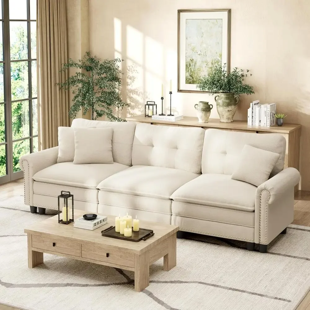 Oversized 3-Seater Deep Seat Sectional Sofa with Throw Pillows, Comfy Cloud Chenille Beige Couch for Living Room
Oversized 3-Seater Deep Seat Sectional Sofa with Throw Pillows, Comfy Cloud Chenille Beige Couch for Living Room