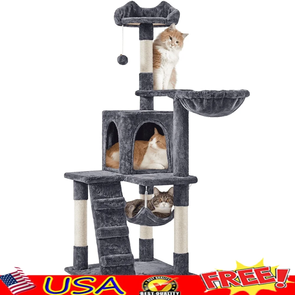 54 Inch Multi-Level Cat Tree with Hammock Basket Scratching Post Condo Small Medium Cats Easy Assembly
54 Inch Multi-Level Cat Tree with Hammock Basket Scratching Post Condo Small Medium Cats Easy Assembly