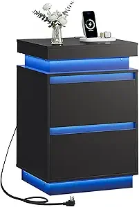 Tall Black Nightstand with LED Lights and Charging Station, ern Night Stand Bede Table with 2 Wooden Ders and Sliding Top, End S
Tall Black Nightstand with LED Lights and Charging Station, ern Night Stand Bede Table with 2 Wooden Ders and Sliding Top, End S