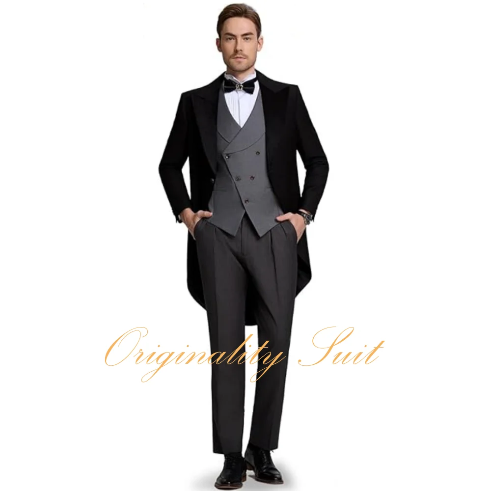 Формальный мужской смокинг, длинный жакет из трех предметов, двубортный жилет, брюки, костюм, мужской свадебный костюм
Формальный мужской смокинг, длинный жакет из трех предметов, двубортный жилет, брюки, костюм, мужской свадебный костюм
