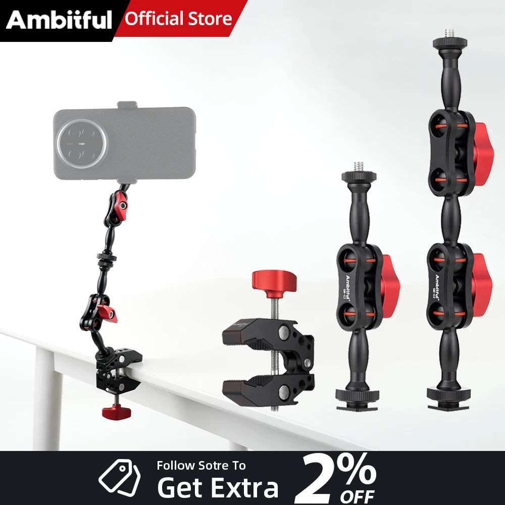AMBITFUL Magic Arm With Super Clamp Kit 1/4" 360° CNC Aluminum Alloy Magic Arm Double Ball Head Adapter For Monitor LED Light
AMBITFUL Magic Arm With Super Clamp Kit 1/4" 360° CNC Aluminum Alloy Magic Arm Double Ball Head Adapter For Monitor LED Light