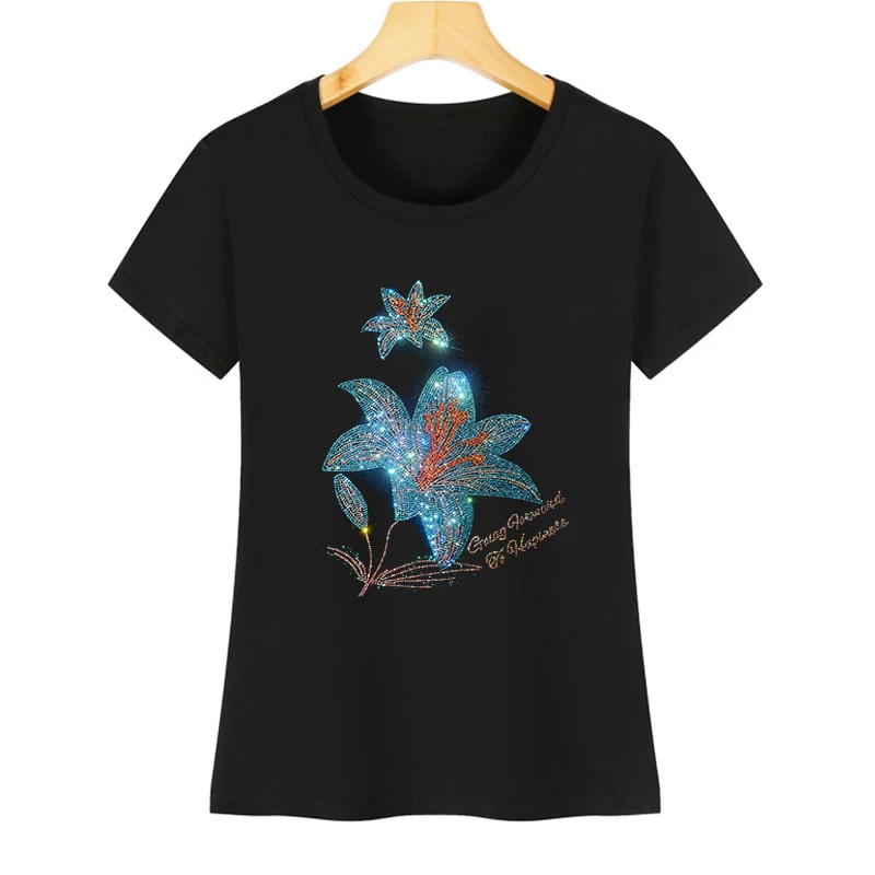 Fashionable Rhinestone Flower T-Shirt for Women, Ice Silk Cotton, Short Sleeve, Casual, Summer
Fashionable Rhinestone Flower T-Shirt for Women, Ice Silk Cotton, Short Sleeve, Casual, Summer