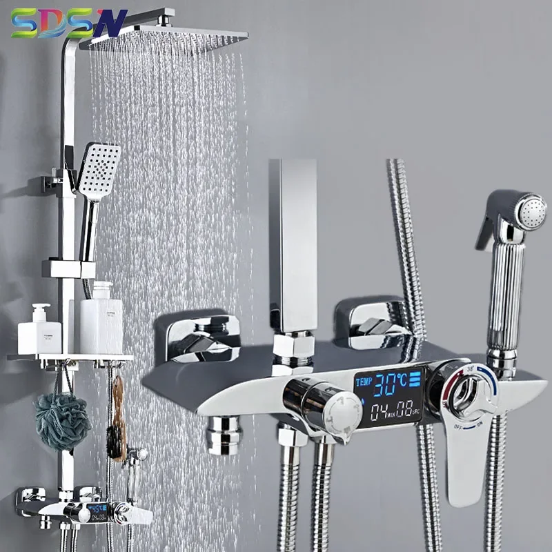 Bathroom Thermostatic Shower Set SDSN 12 Inch ABS Rainfall Shower Head Brass Bathtub Faucets Chrome Digital Bathroom Shower Set
Bathroom Thermostatic Shower Set SDSN 12 Inch ABS Rainfall Shower Head Brass Bathtub Faucets Chrome Digital Bathroom Shower Set