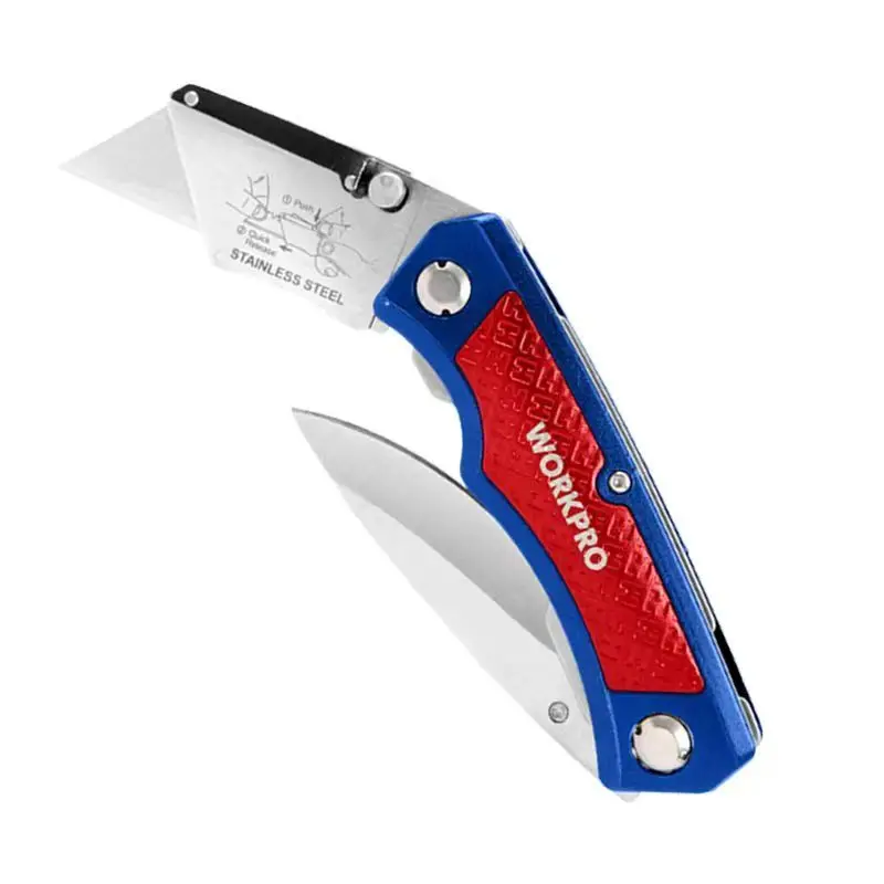 Workpro W011011 Two-color Aluminum-Handled Dual-Head Folding Knife (Cutting Knife + Single-Bladed Knife)
Workpro W011011 Two-color Aluminum-Handled Dual-Head Folding Knife (Cutting Knife + Single-Bladed Knife)