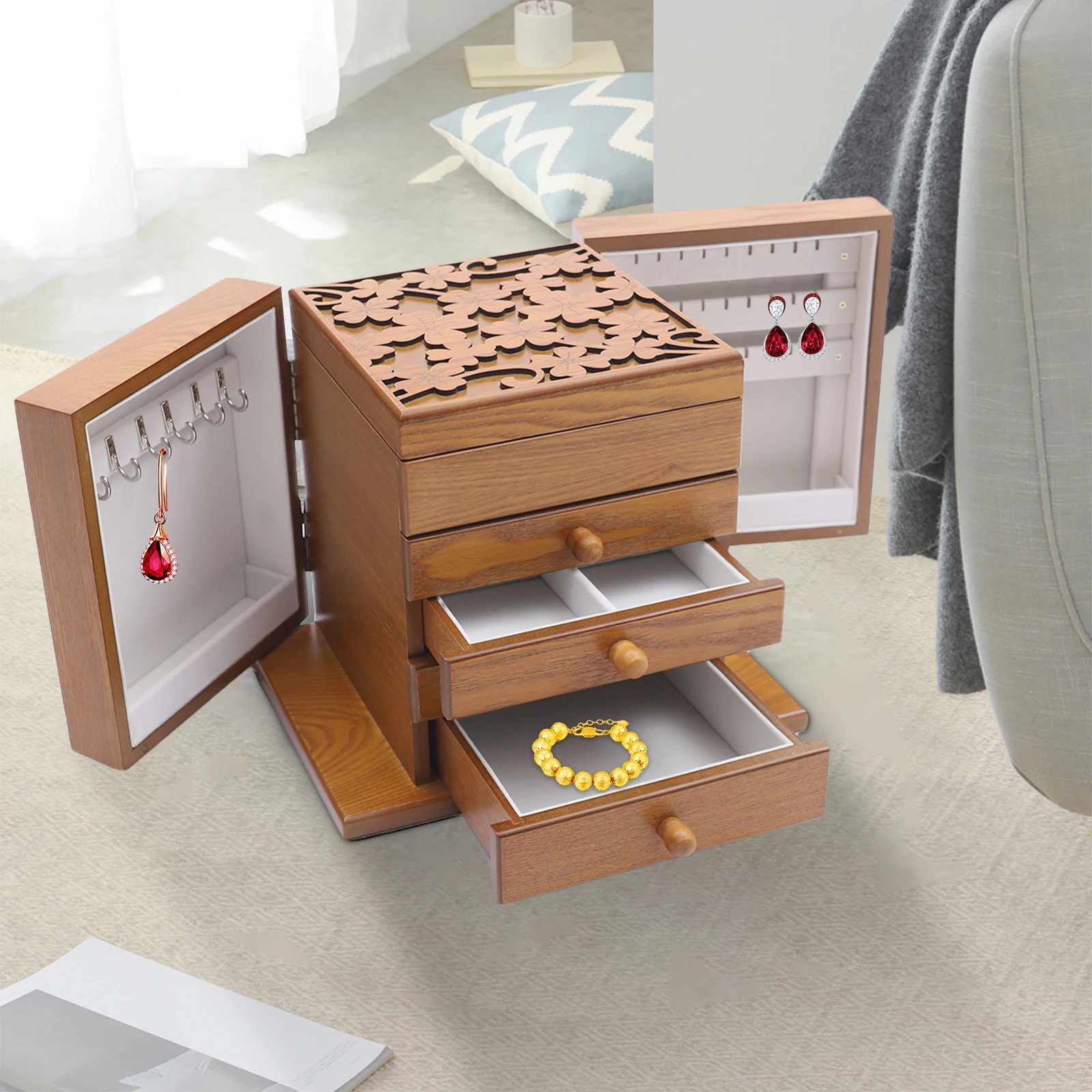 5-Tier 4-Drawer Jewelry Storage Box MDF Material 30 * 20 * 25cm 3.6kg Gross Weight 3.2kgNet Weight Multi-functional Jewelry Case
5-Tier 4-Drawer Jewelry Storage Box MDF Material 30 * 20 * 25cm 3.6kg Gross Weight 3.2kgNet Weight Multi-functional Jewelry Case