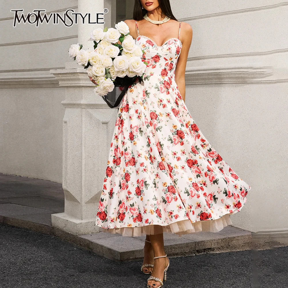 TWOTWINSTYLE Colorblock Spliced Lace Midi Dresses for Women Square Neck Sleeveless Patchwork Printing Elegant Dress Female New
TWOTWINSTYLE Colorblock Spliced Lace Midi Dresses for Women Square Neck Sleeveless Patchwork Printing Elegant Dress Female New