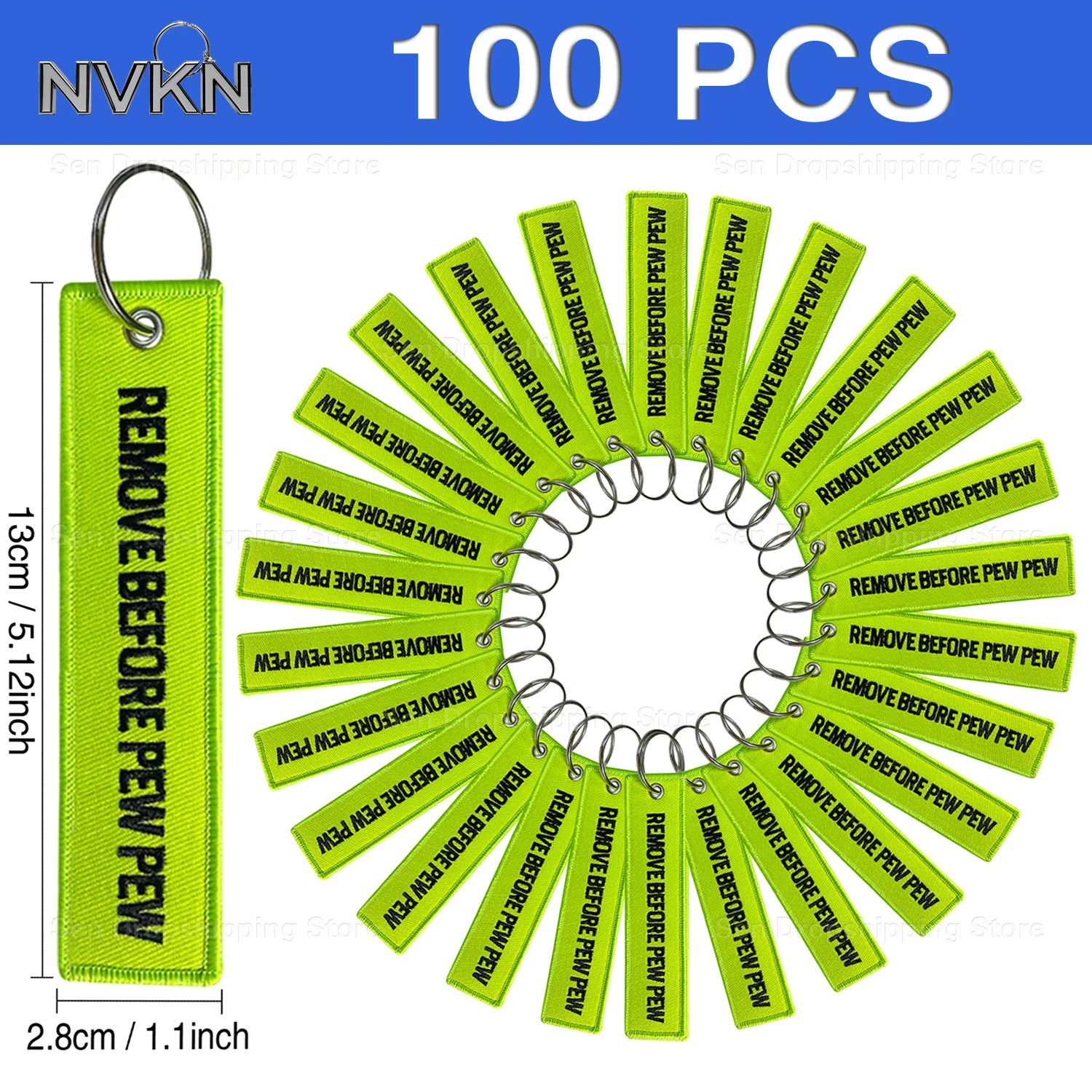 100Pcs Embroidered green fabric keychain with black text “Remove Before Flight” – aviation tag for car keys & luggage key ring
100Pcs Embroidered green fabric keychain with black text “Remove Before Flight” – aviation tag for car keys & luggage key ring
