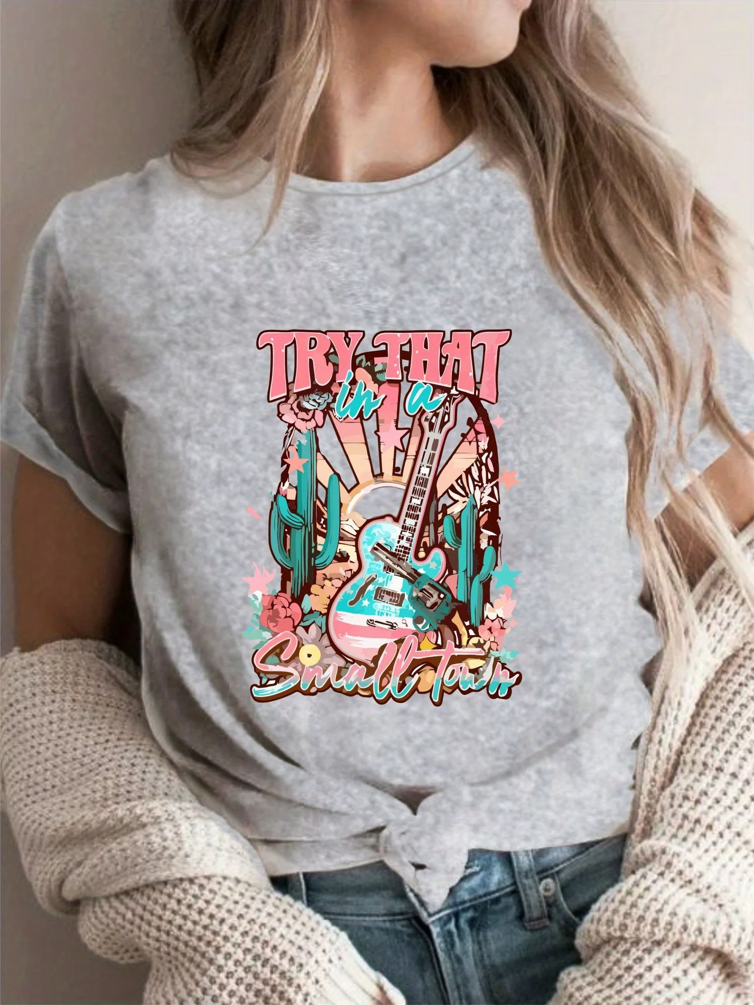 Guitar Print T-shirt, Short Sleeve Crew Neck Casual Top For Summer & Spring, Women's Clothing
Guitar Print T-shirt, Short Sleeve Crew Neck Casual Top For Summer & Spring, Women's Clothing