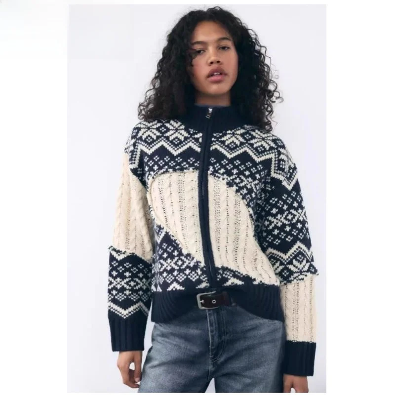 Ele round Ne Zipper Long Sve Knitted Sweater Coat Autumn Winter New Arrival Zipper Closure Warm Thermal Diamond Pattern
Ele round Ne Zipper Long Sve Knitted Sweater Coat Autumn Winter New Arrival Zipper Closure Warm Thermal Diamond Pattern