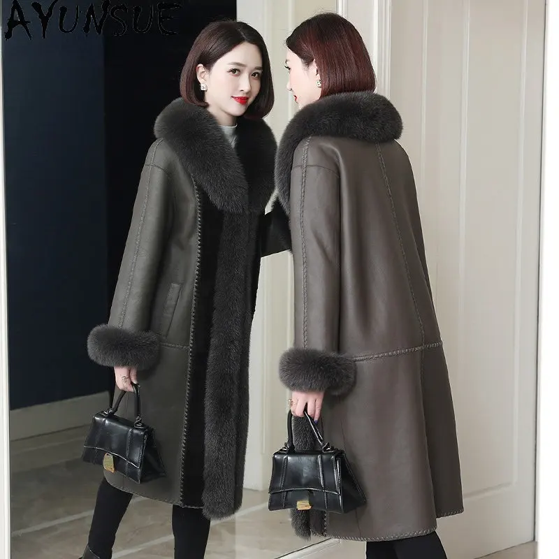 AYUNSUE Warm Genuine Leather Fur Jacket Real Fur Coats Winter Long Leather Jackets for Women Fox Fur Collar Fur Coat Abrigo SGG
AYUNSUE Warm Genuine Leather Fur Jacket Real Fur Coats Winter Long Leather Jackets for Women Fox Fur Collar Fur Coat Abrigo SGG