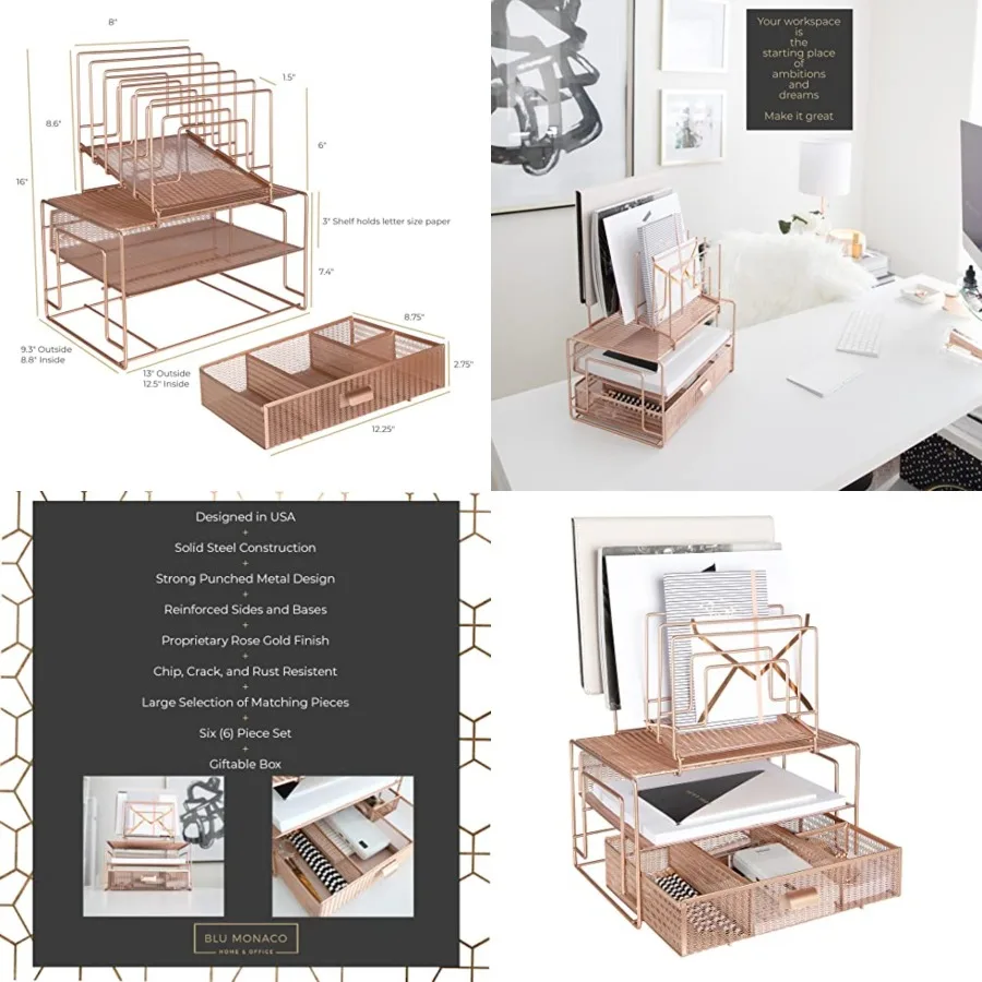 Rose Gold Desk Organizer with Drawer Metal Mesh Desktop Rack with File Sorters and Paper Storage Space-Saving Workspace Organiz
Rose Gold Desk Organizer with Drawer Metal Mesh Desktop Rack with File Sorters and Paper Storage Space-Saving Workspace Organiz
