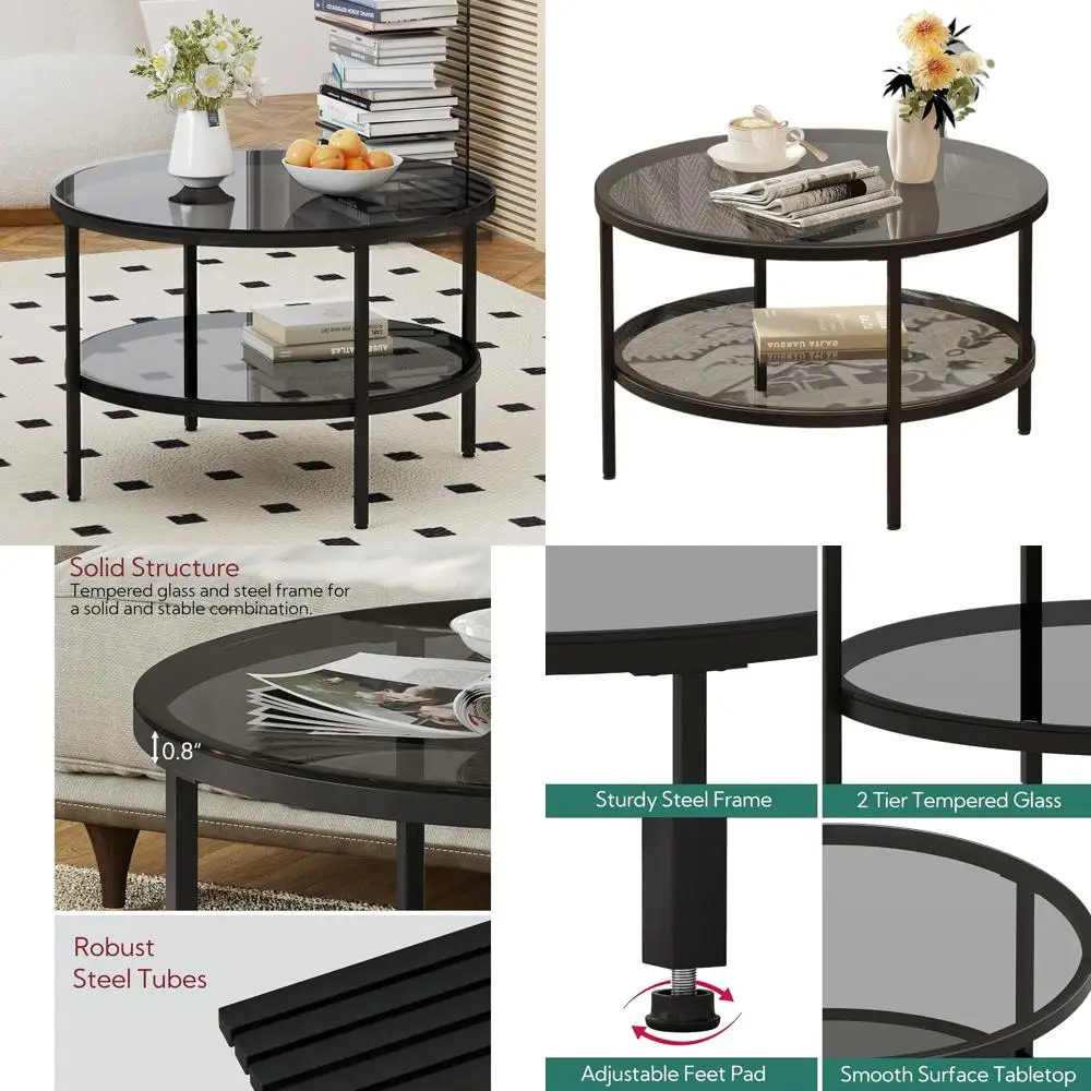 Modern 26 Light Black Glass 2-Tier Coffee Table with Storage for Living Room and Small Spaces
Modern 26 Light Black Glass 2-Tier Coffee Table with Storage for Living Room and Small Spaces