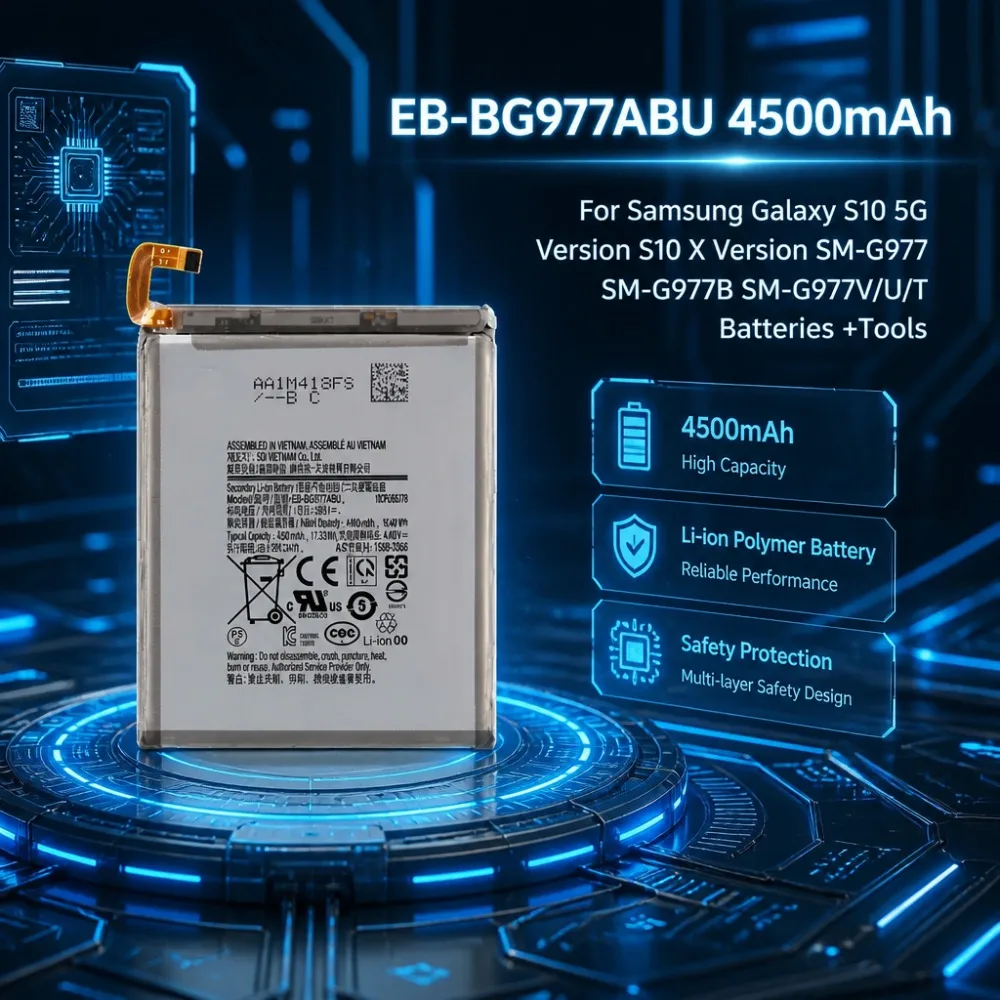 EB-BG977ABU 4500mAh 3.85V Battery For Samsung Galaxy S10 5G Version S10 X Version SM-G977 SM-G977B SM-G977V/U/T Batteries +Tools
EB-BG977ABU 4500mAh 3.85V Battery For Samsung Galaxy S10 5G Version S10 X Version SM-G977 SM-G977B SM-G977V/U/T Batteries +Tools