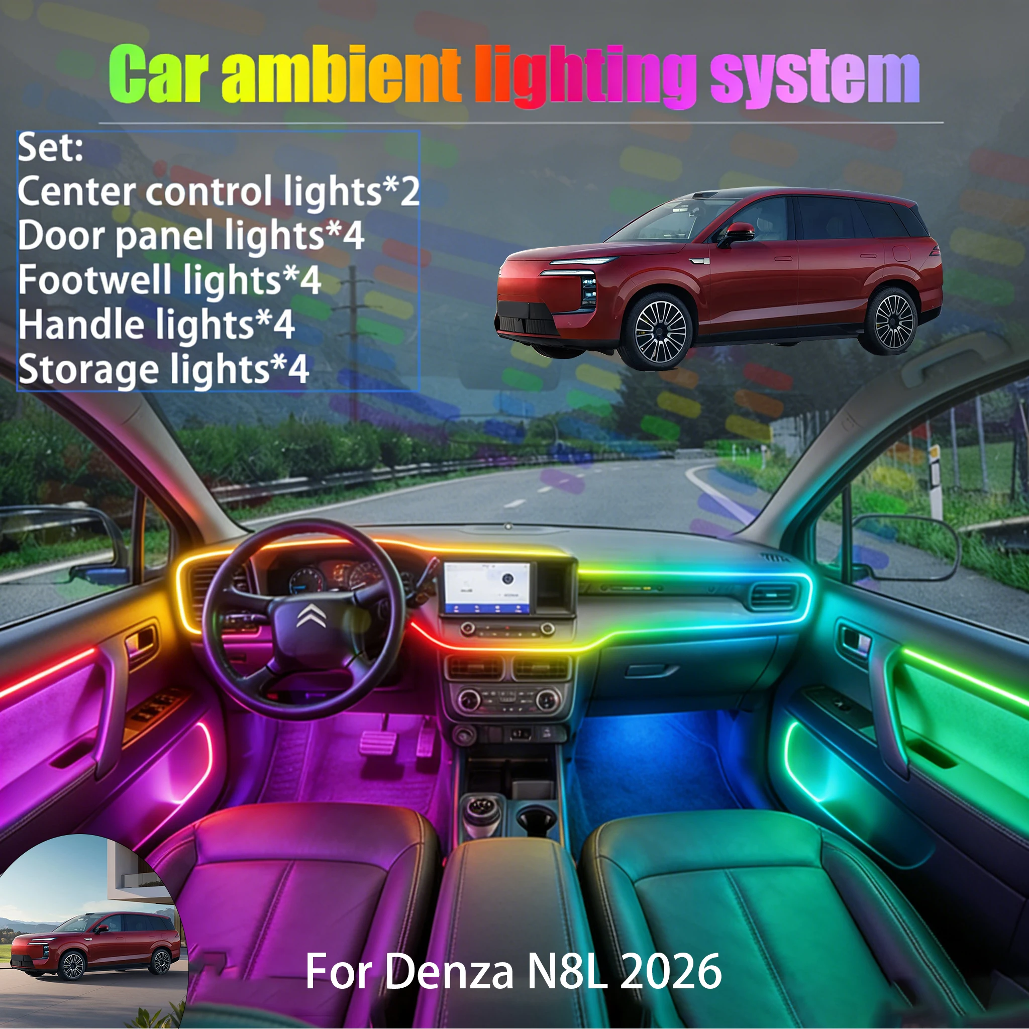 For Denza N8L 2026 2/18 in 1 Car ambient lighting Led trunk interior led lights USB RGB Ensemble Streamer Auto Parts Accessories
For Denza N8L 2026 2/18 in 1 Car ambient lighting Led trunk interior led lights USB RGB Ensemble Streamer Auto Parts Accessories