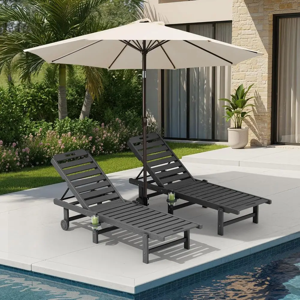 Set o 2 with 9T Patio Umbrella, HDPE Pool Lounge Chair with 5-Position Adjustable Backrest, Patio Lounger with Rolling Wheels &
Set o 2 with 9T Patio Umbrella, HDPE Pool Lounge Chair with 5-Position Adjustable Backrest, Patio Lounger with Rolling Wheels &