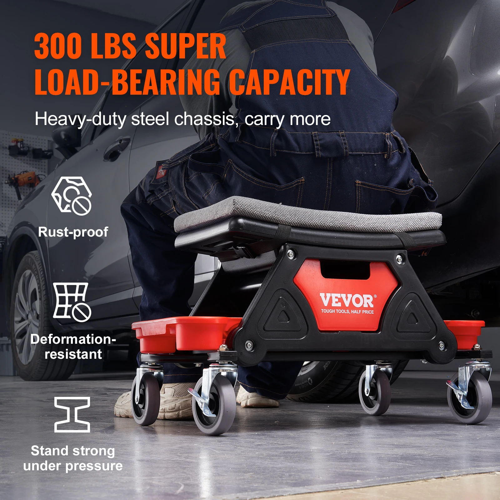 Mechanics Stool, 300 LBS Capacity Rolling Mechanic Seat With Wheels, With Three Slide Out Tool Trays And Drawer
Mechanics Stool, 300 LBS Capacity Rolling Mechanic Seat With Wheels, With Three Slide Out Tool Trays And Drawer