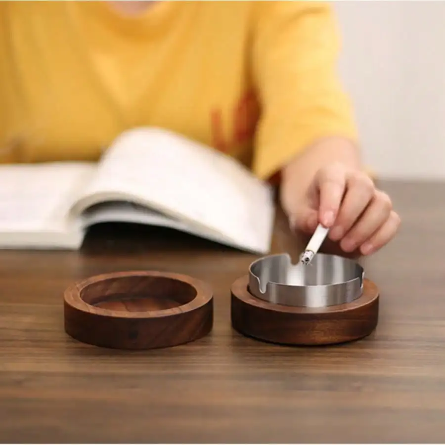 Wooden Ashtray With Lid,Stainless Steel Smokeless Windproof Ashtray For Home Office & Outdoor
Wooden Ashtray With Lid,Stainless Steel Smokeless Windproof Ashtray For Home Office & Outdoor