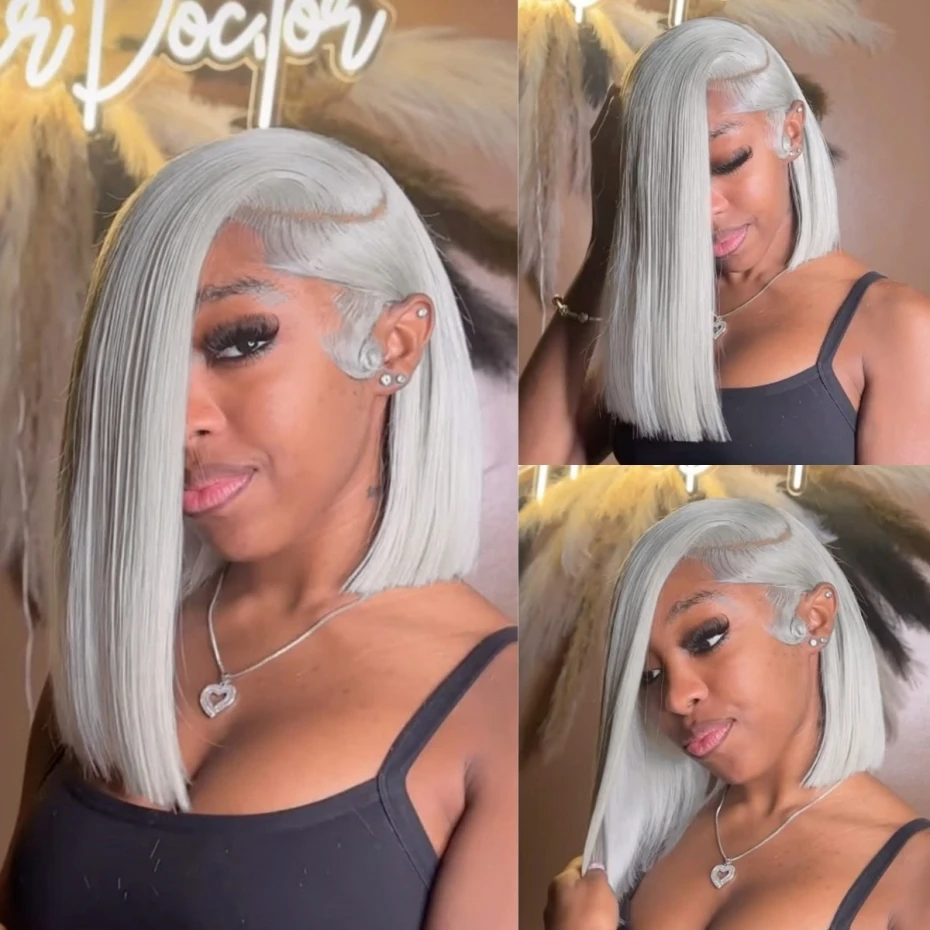 13x6 Silver Grey Short Bob Wigs Human Hair Pre Plucked Brazilian 13x6 Transparent Lace Frontal Wig Gray Colored Human Hair Wigs
13x6 Silver Grey Short Bob Wigs Human Hair Pre Plucked Brazilian 13x6 Transparent Lace Frontal Wig Gray Colored Human Hair Wigs