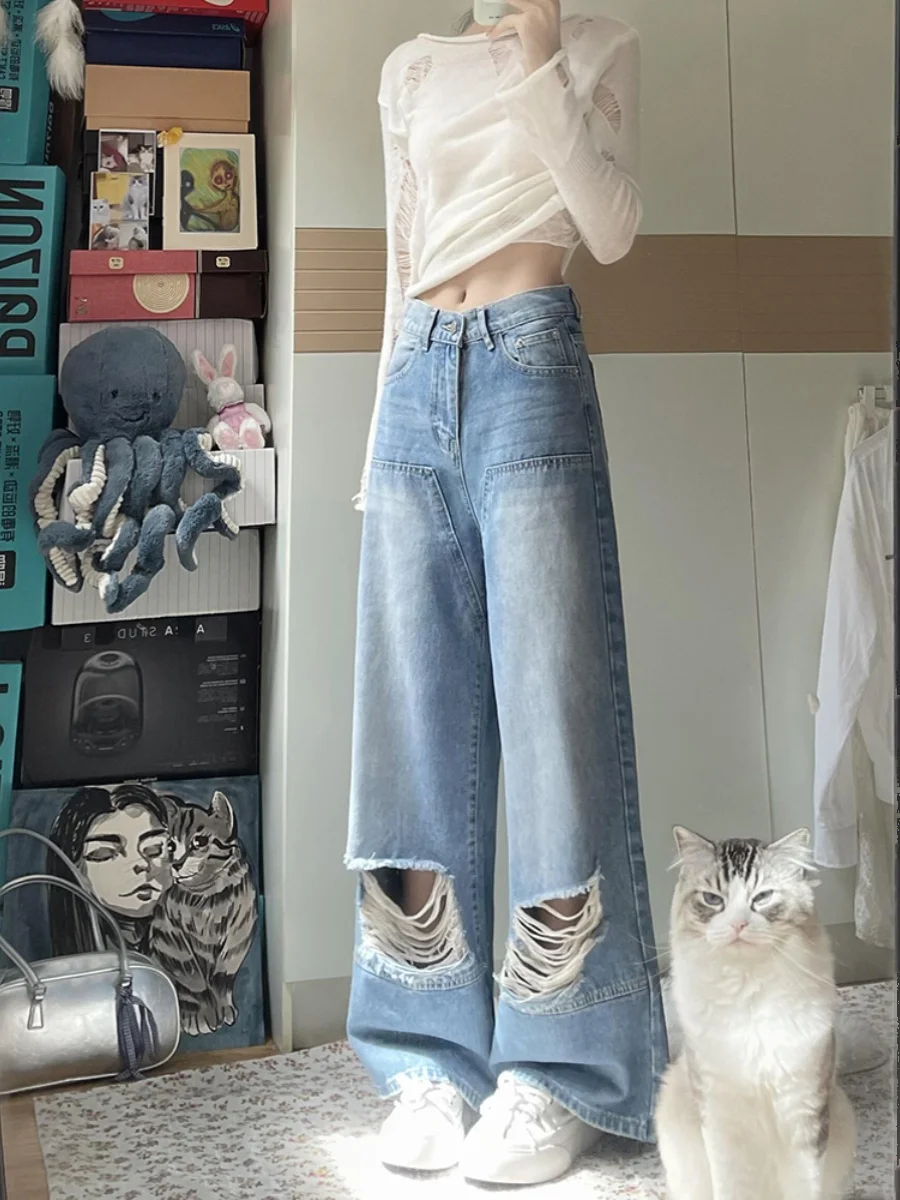 Американские рваные джинсы High Street, женские летние потертые джинсы, тонкие брюки с высокой талией, прямые брюки, широкие брюки длиной до пола
Американские рваные джинсы High Street, женские летние потертые джинсы, тонкие брюки с высокой талией, прямые брюки, широкие брюки длиной до пола