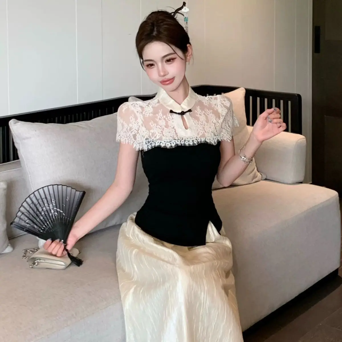 New Chinese Sle Lace oulder Wrap Button ort Sve Women's irt Summer Breathable Thin Quali T-irt Upper Body
New Chinese Sle Lace oulder Wrap Button ort Sve Women's irt Summer Breathable Thin Quali T-irt Upper Body