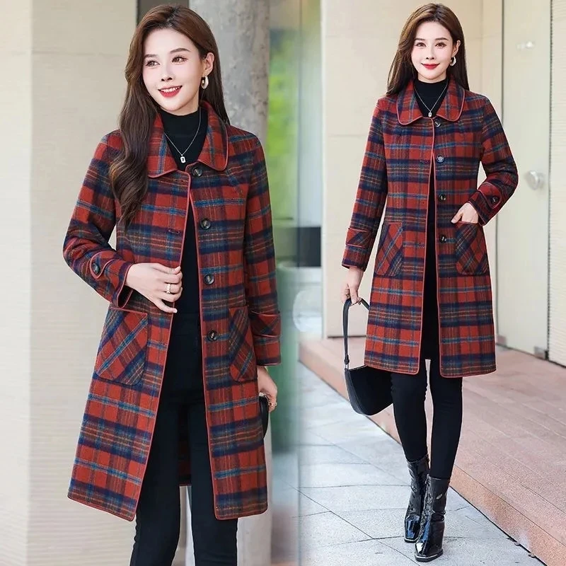 Autumn Winter High End Fashion Women Double Sided Cashmere Woolen Coat Single Breasted Plaid Wool Jacket Mother Long Windbreaker
Autumn Winter High End Fashion Women Double Sided Cashmere Woolen Coat Single Breasted Plaid Wool Jacket Mother Long Windbreaker