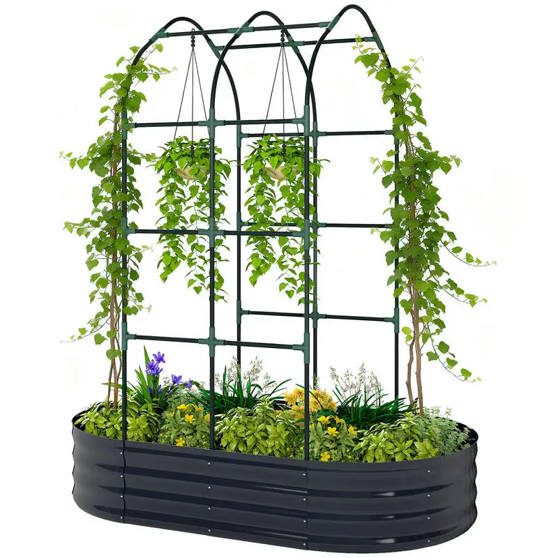Outsunny Galvanised Raised Garden Bed with Arched Trellis, 5 x 3 x 6ft Metal Outdoor Planter Box with Open Bottom, Dark Gray
Outsunny Galvanised Raised Garden Bed with Arched Trellis, 5 x 3 x 6ft Metal Outdoor Planter Box with Open Bottom, Dark Gray