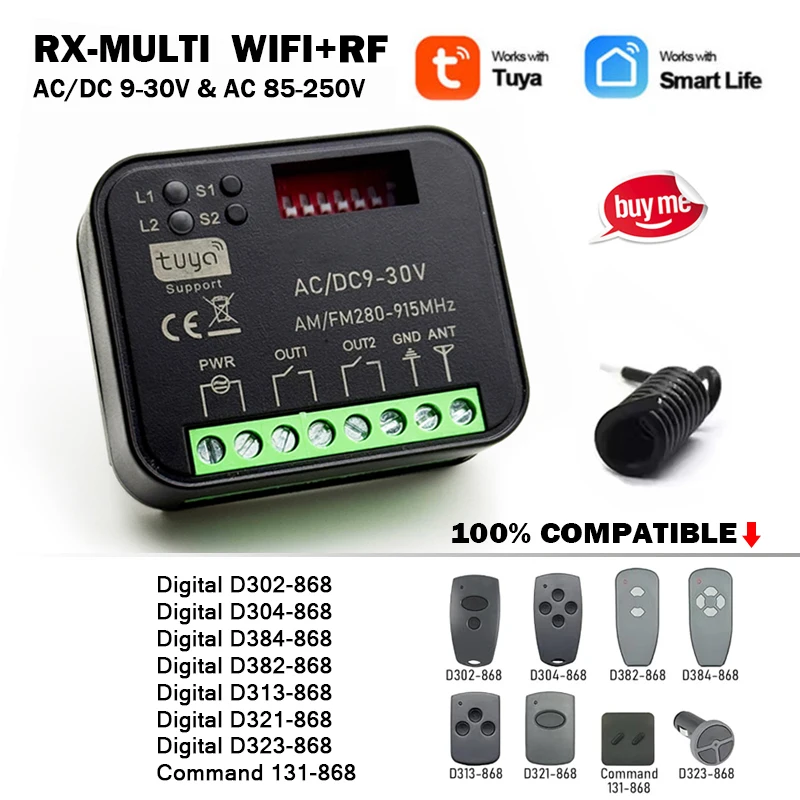 Новый Tuya RX MULTI 300 до 868 МГц WIFI приемник для Digital 382 384 302 304 313 321 323 868 МГц Gate Remote Control
Новый Tuya RX MULTI 300 до 868 МГц WIFI приемник для Digital 382 384 302 304 313 321 323 868 МГц Gate Remote Control