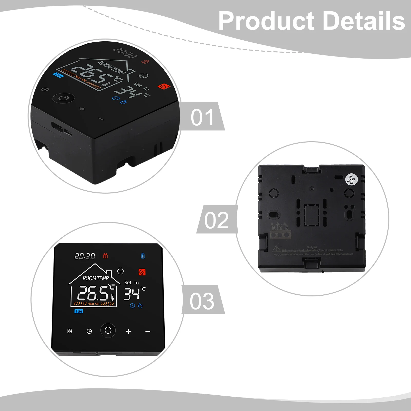 Automatic Heating Control Moisture Meter Touch Control Thermostat Programmable Temperature Controller Wall-mounted Design
Automatic Heating Control Moisture Meter Touch Control Thermostat Programmable Temperature Controller Wall-mounted Design