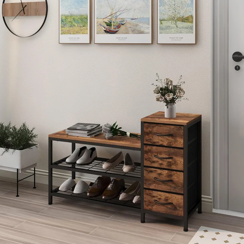 3-Tier Steel-Wood Shoe Rack With 4 Fabric Drawers For Entryway, European American Style, Simple And Practical
3-Tier Steel-Wood Shoe Rack With 4 Fabric Drawers For Entryway, European American Style, Simple And Practical