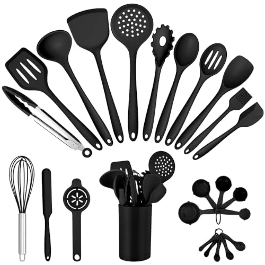Silicone Cooking Utensils Set, Pcs Kitchen Utensils with Holder, Non Toxic Kitchen Tools Spatula, Turner, Spoon, Ladle for Nons
Silicone Cooking Utensils Set, Pcs Kitchen Utensils with Holder, Non Toxic Kitchen Tools Spatula, Turner, Spoon, Ladle for Nons