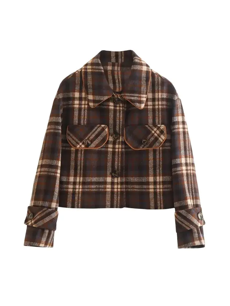 GELITAYIN TRZA-Cropped Plaid Jacket For Women, Long Sleeve Coat, Button-up, Female Outerwear, Chic Tops, Fashion
GELITAYIN TRZA-Cropped Plaid Jacket For Women, Long Sleeve Coat, Button-up, Female Outerwear, Chic Tops, Fashion