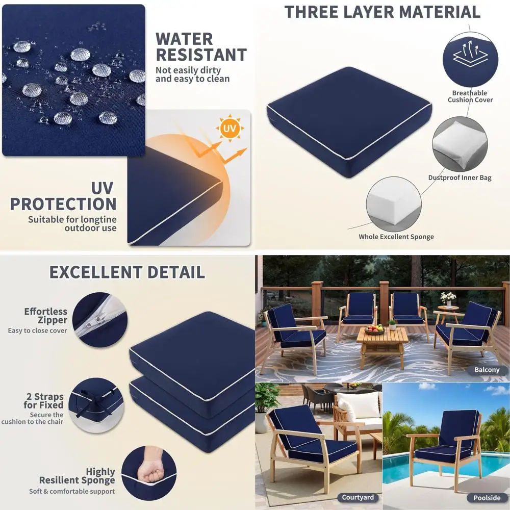 Set of 2 Waterproof Outdoor Cushions, 20x20x4 Inches, Dark Blue with Ties
Set of 2 Waterproof Outdoor Cushions, 20x20x4 Inches, Dark Blue with Ties