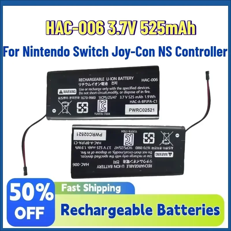 Upgrade 1/2pcs HAC-006 3.7V 525mAh Li-ion Rechargeable Battery Pack Replacement Repair for Nintendo Switch Joy-Con NS
Upgrade 1/2pcs HAC-006 3.7V 525mAh Li-ion Rechargeable Battery Pack Replacement Repair for Nintendo Switch Joy-Con NS