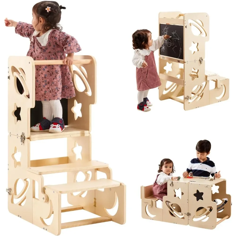 Kitchen children's stool, children's learning wooden tower, with foldable children's footstool, used in the bathroom and kitchen
Kitchen children's stool, children's learning wooden tower, with foldable children's footstool, used in the bathroom and kitchen