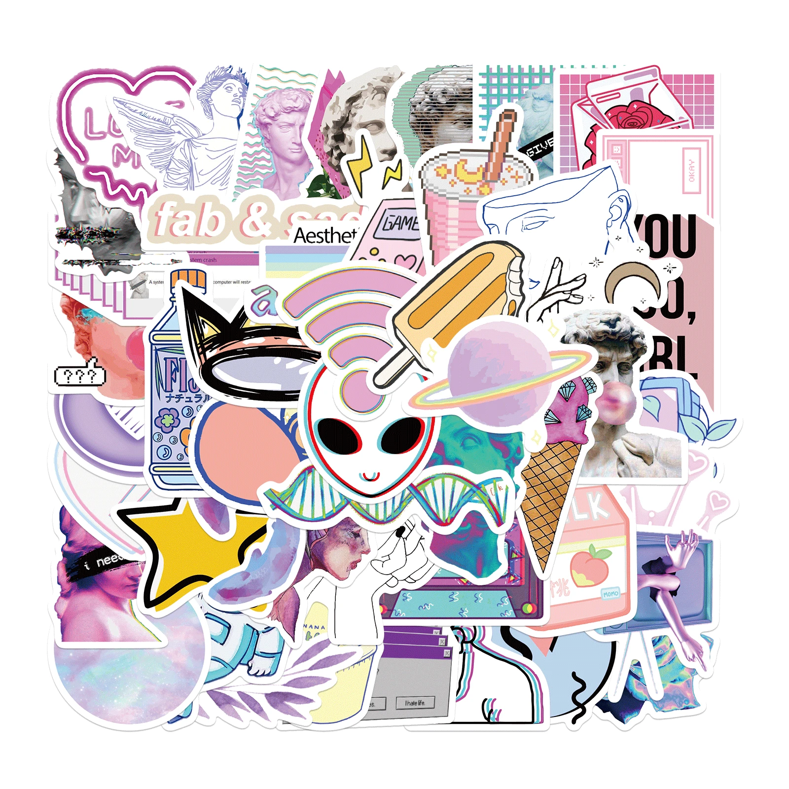 50pcs Pink Cartoon Steam Wave Style Stickers for Helmet Scarpbooking Luggage Skateboard Notebook Alien Universe Waterproof
50pcs Pink Cartoon Steam Wave Style Stickers for Helmet Scarpbooking Luggage Skateboard Notebook Alien Universe Waterproof