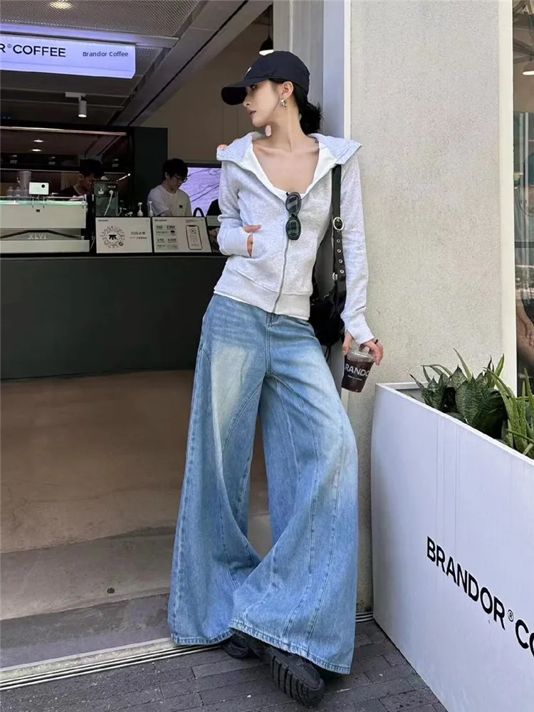 Retro American Washed Blue Wide Leg Jeans Women's Spring Autumn Loose Slimming Extended Floor-Length Pants High Waist
Retro American Washed Blue Wide Leg Jeans Women's Spring Autumn Loose Slimming Extended Floor-Length Pants High Waist