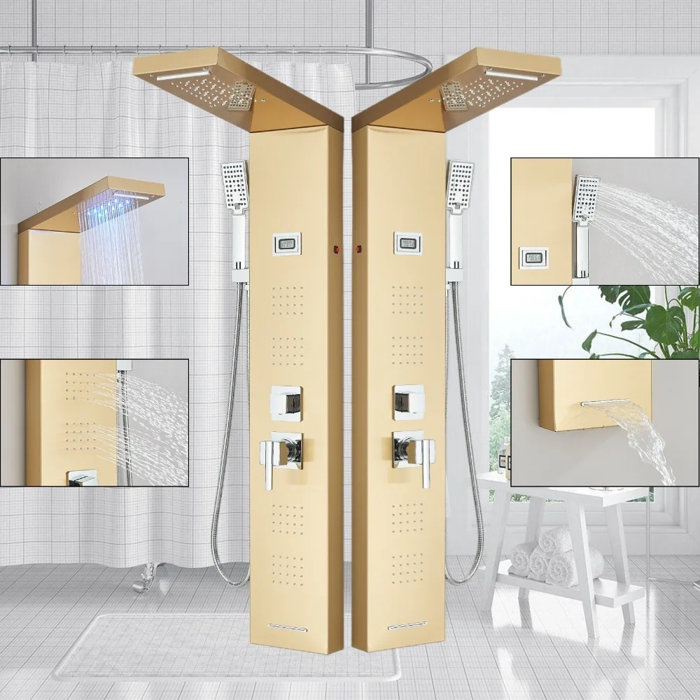 Gold Stainless Steel Shower Panel Tower System Massage Body Jets With Tub Spout
Gold Stainless Steel Shower Panel Tower System Massage Body Jets With Tub Spout