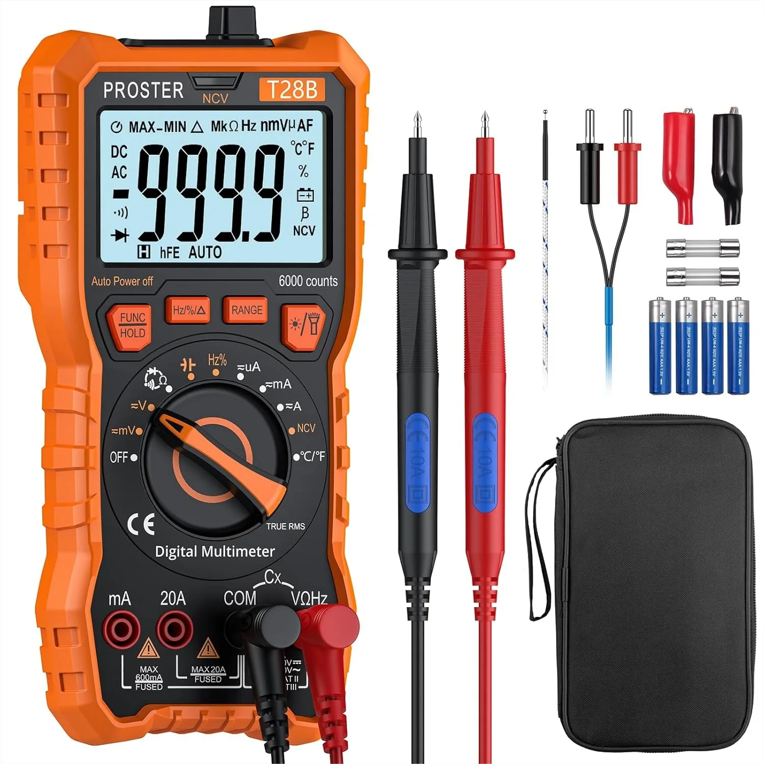 Proster Digital Multimeter 6000 Count TRMS Auto Range Voltmeter with NCV Detector for AC DC Voltage Current
Proster Digital Multimeter 6000 Count TRMS Auto Range Voltmeter with NCV Detector for AC DC Voltage Current