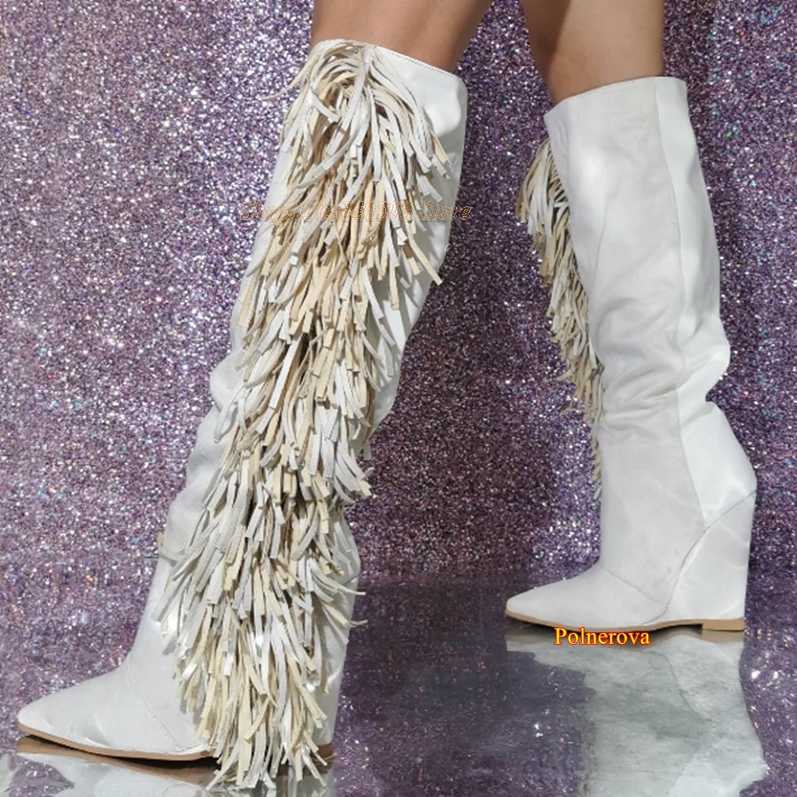 Fringed Leather Patchwork Long Boots,Pointed Toe Wedge Knee High Boots Women Shoes Boots 12cm Heel 2023 New Zapatos Para Mujere
Fringed Leather Patchwork Long Boots,Pointed Toe Wedge Knee High Boots Women Shoes Boots 12cm Heel 2023 New Zapatos Para Mujere