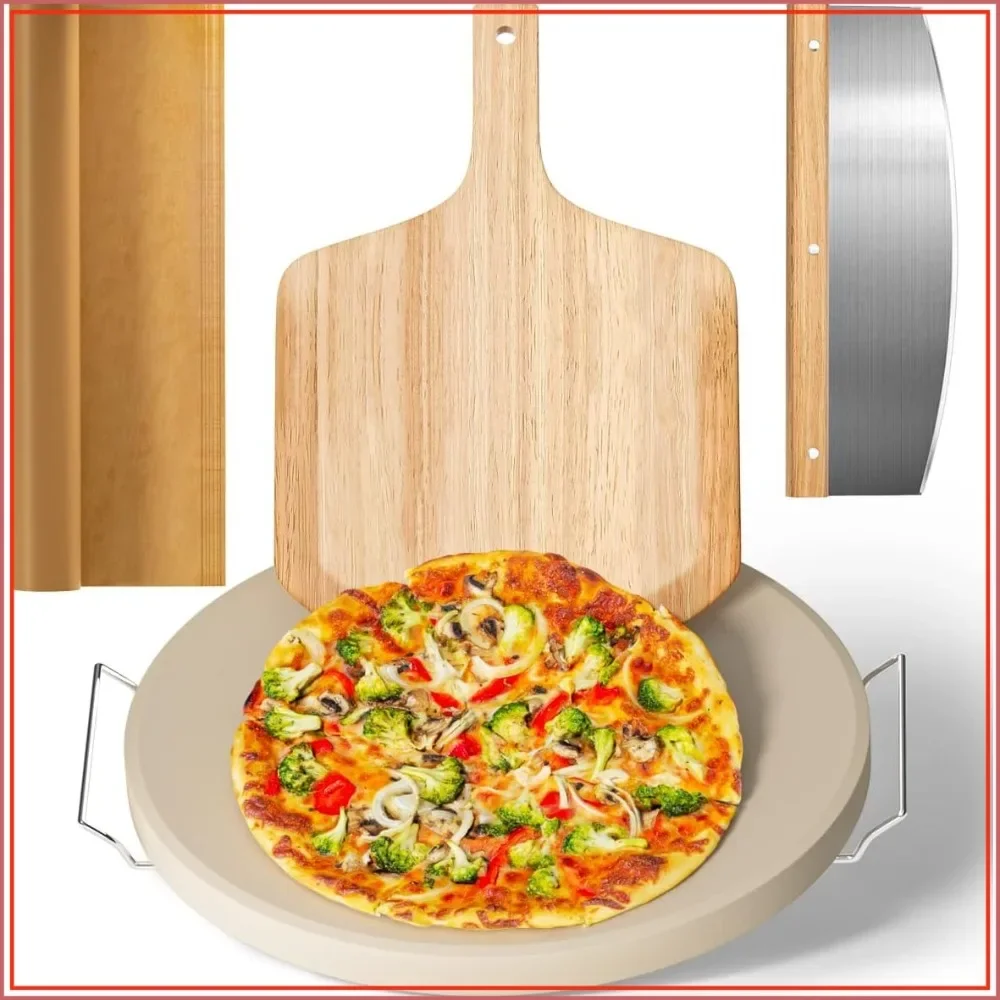 16" Heavy Duty Pizza Stone Set with Oak Peel, Rack, Cutter & Parchment Paper - Perfect for Oven & Grill
16" Heavy Duty Pizza Stone Set with Oak Peel, Rack, Cutter & Parchment Paper - Perfect for Oven & Grill