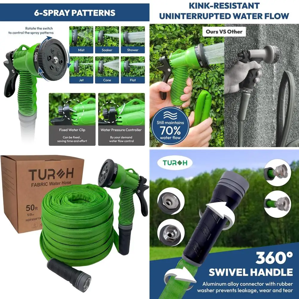 50FT Durable Flexible Garden Hose with Spray Nozzle, Lightweight, Anti-Kink, Lead-Free, High-Pressure, Solid Metal Connectors
50FT Durable Flexible Garden Hose with Spray Nozzle, Lightweight, Anti-Kink, Lead-Free, High-Pressure, Solid Metal Connectors