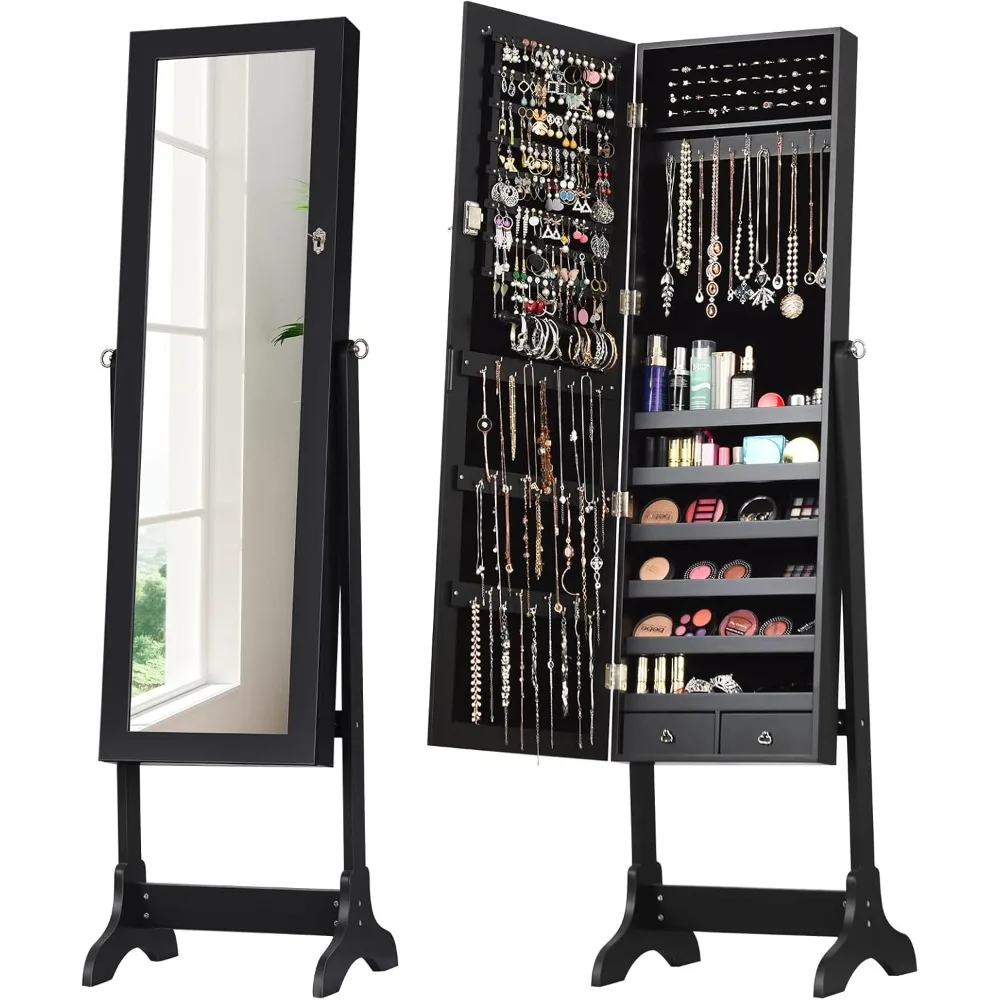 Jewelry Cabinet, 4-Angle Tilting Jewelry Organizer with Full-Length Mirror and Large Storage Capacity, Lockable Jewelry Cabinet
Jewelry Cabinet, 4-Angle Tilting Jewelry Organizer with Full-Length Mirror and Large Storage Capacity, Lockable Jewelry Cabinet