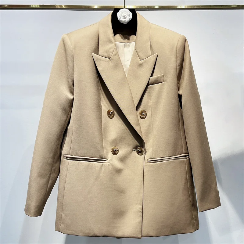 Женская куртка, новинка зимы 2025 года, двубортный приталенный топ с лацканами и длинными рукавами, женский костюм из смеси шерсти, пиджак для женщин
Женская куртка, новинка зимы 2025 года, двубортный приталенный топ с лацканами и длинными рукавами, женский костюм из смеси шерсти, пиджак для женщин