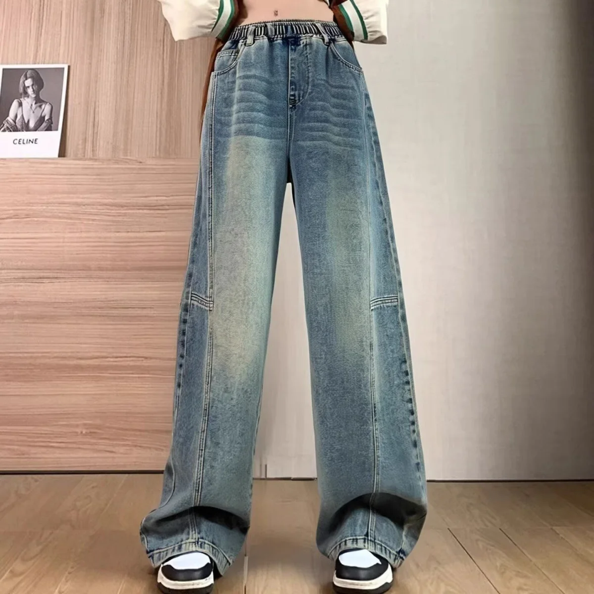 Широкие брюки-джинсы в стиле американского кэжуал для женщин, свободные, прямые, с лоскутным дизайном, весна-лето
Широкие брюки-джинсы в стиле американского кэжуал для женщин, свободные, прямые, с лоскутным дизайном, весна-лето