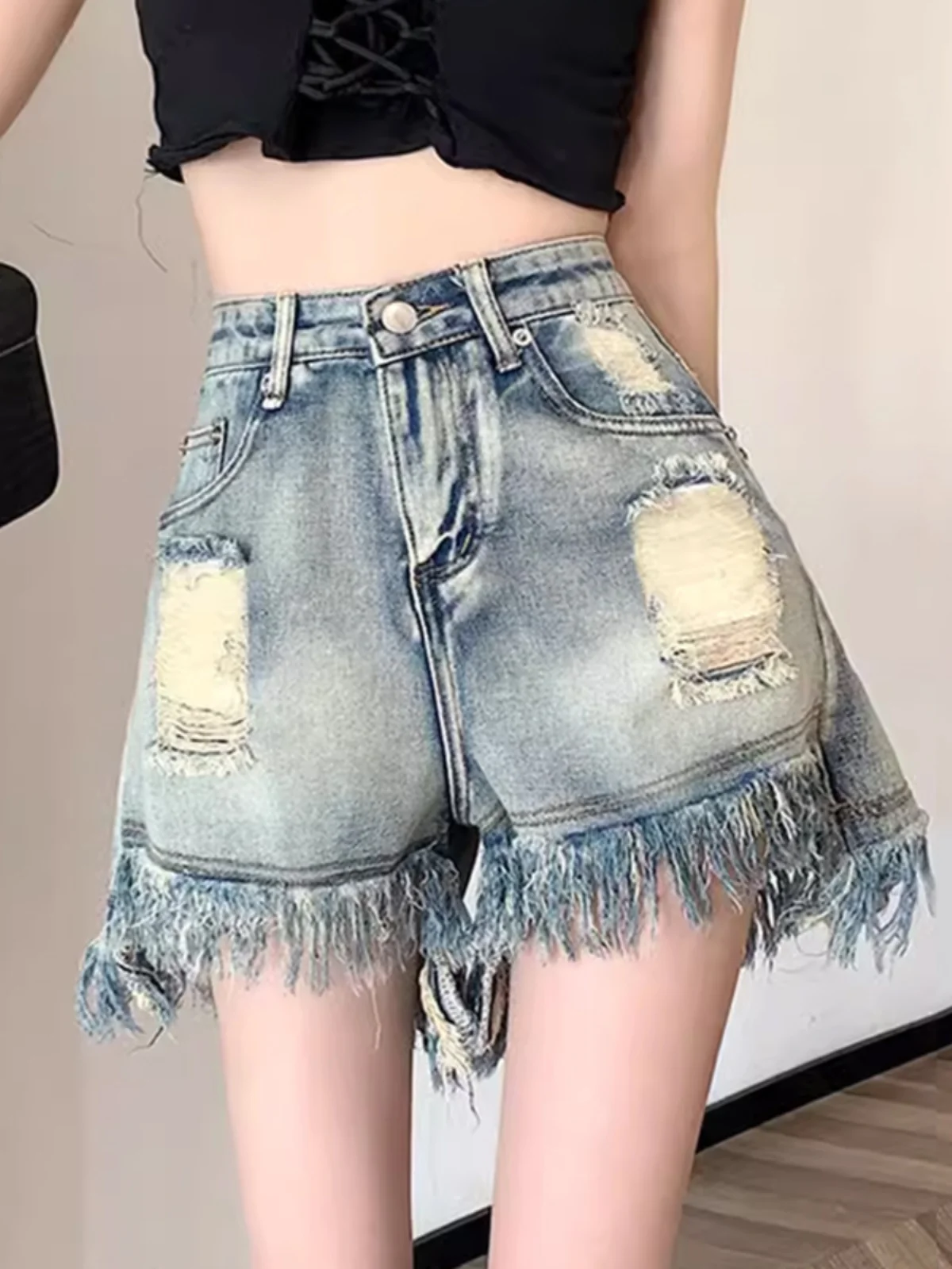 Summer High Waist Denim orts Women's Fringed Hole Hole Jeans Straight Leg Loose Wide Leg Pants Hot Girl ort Pants
Summer High Waist Denim orts Women's Fringed Hole Hole Jeans Straight Leg Loose Wide Leg Pants Hot Girl ort Pants
