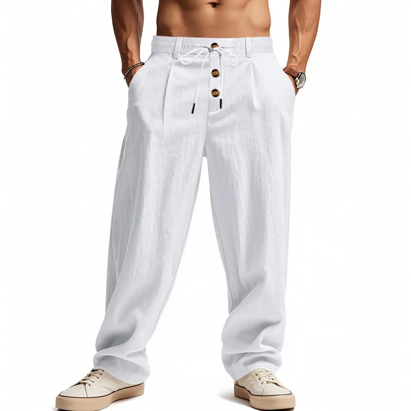 Male Fashion Casual Loose Linen Trousers Elastic Drawstring Waist Button Front Wide Leg Summer Beach Daily Commute Pants
Male Fashion Casual Loose Linen Trousers Elastic Drawstring Waist Button Front Wide Leg Summer Beach Daily Commute Pants