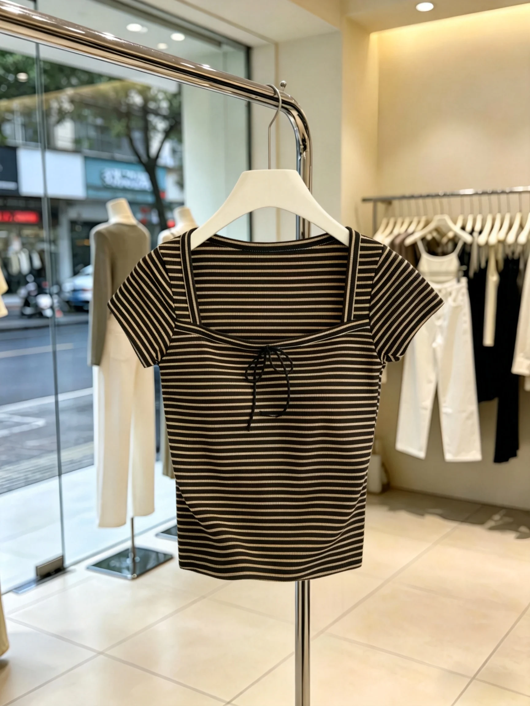 Summer New Style Women's Short Sleeve T-shirt Casual Slim Fit Square Collar Tie Dotted Stripe Top with Chest Pad Small Shirt
Summer New Style Women's Short Sleeve T-shirt Casual Slim Fit Square Collar Tie Dotted Stripe Top with Chest Pad Small Shirt