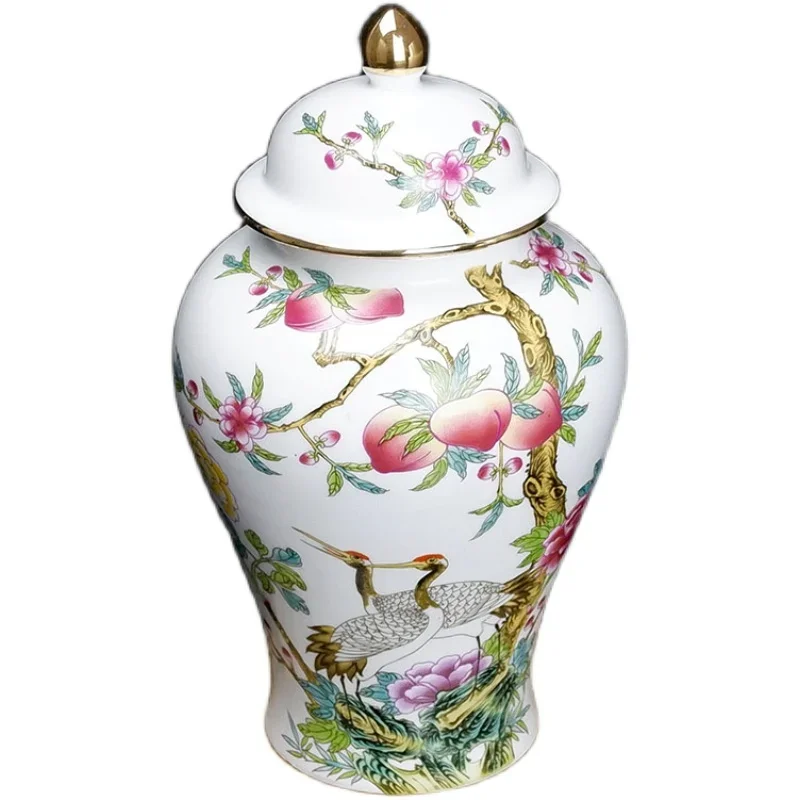 Qing Dynasty Qianlong Famille Rose Longevity Peach Crane Pattern General Tank Antique Jar Home Furnishings Chinese Ornaments Col
Qing Dynasty Qianlong Famille Rose Longevity Peach Crane Pattern General Tank Antique Jar Home Furnishings Chinese Ornaments Col