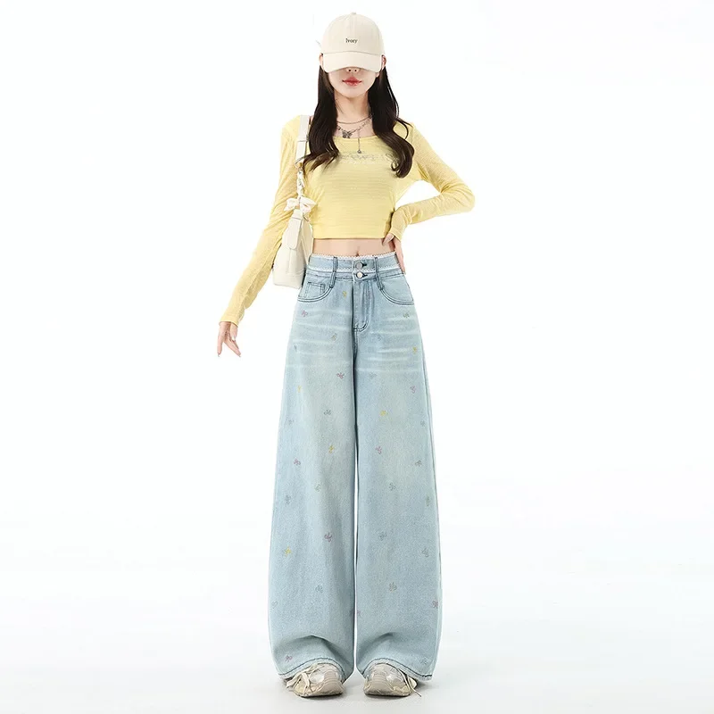 Fashionable Embroidered Lace Patchwork Wide-leg Jeans. Women's New Four-season Bow High-waisted Straight-leg Floor-length Jeans
Fashionable Embroidered Lace Patchwork Wide-leg Jeans. Women's New Four-season Bow High-waisted Straight-leg Floor-length Jeans